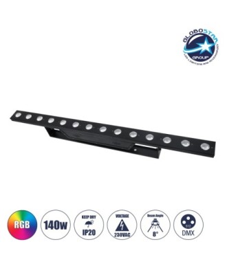 GloboStar® 51204 MEDES Επαγγελματική Μπάρα Φωτισμού Wall Washer LED 14 x 10W 140W 8° AC 220-240V IP20 Πολύχρωμο RGB DMX512 - Μαύρο - Μ100 x Π6.5 x Υ12.5cm - 2 Χρόνια Εγγύση